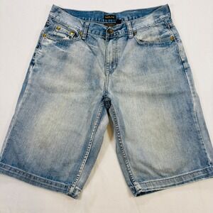 Helix Mens 34 Denim Shorts Light Wash Baggy Jorts Heavy Stitching Y2K Wide Leg